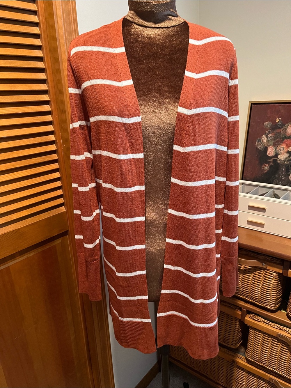 Halogen Rust and White Striped Knit Top - Picture 1 of 4